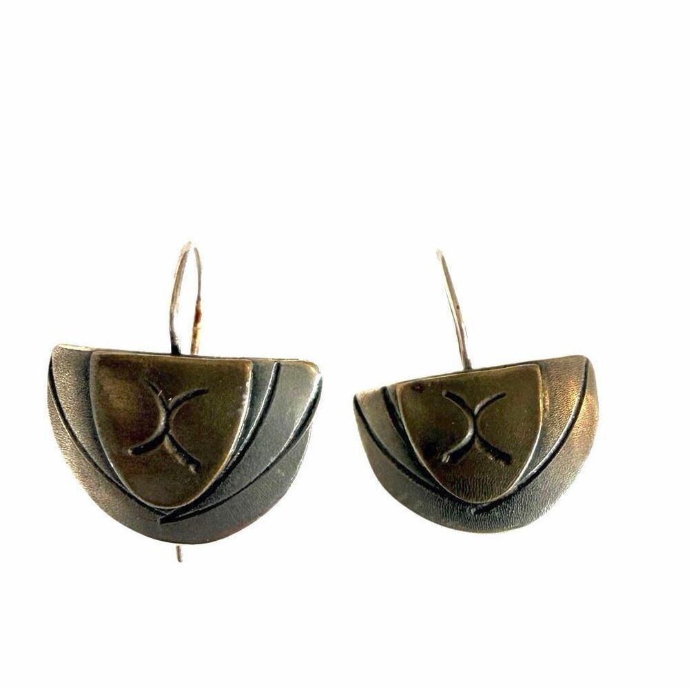 Marjorie Baer SF Signed Mixed Metal Crescent Dangle Earrings